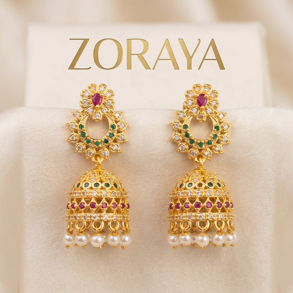Zoraya Elegant Floral Jhumka Drop Earrings