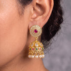 Zoraya Premium CZ Pearl Jhumka Earrings