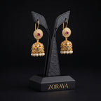 Zoraya Premium CZ Pearl Jhumka Earrings