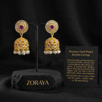 Zoraya Premium CZ Pearl Jhumka Earrings