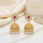 Zoraya Premium CZ Pearl Jhumka Earrings