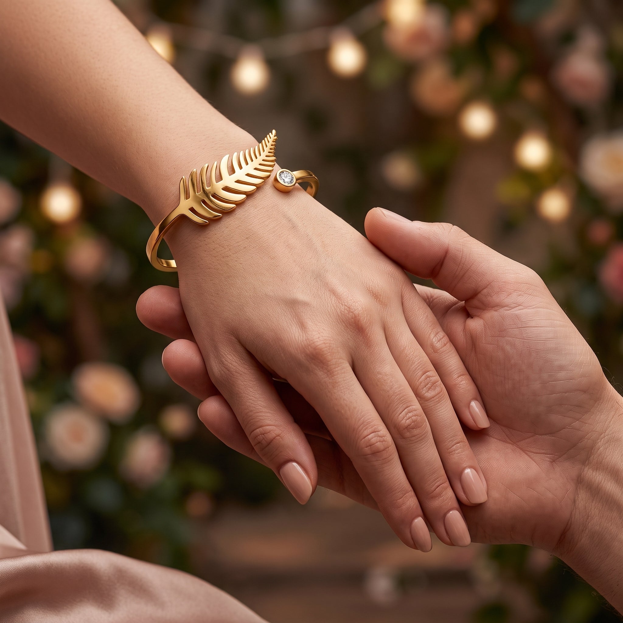 Zoraya Golden Leaf Crystal Cuff Bracelet