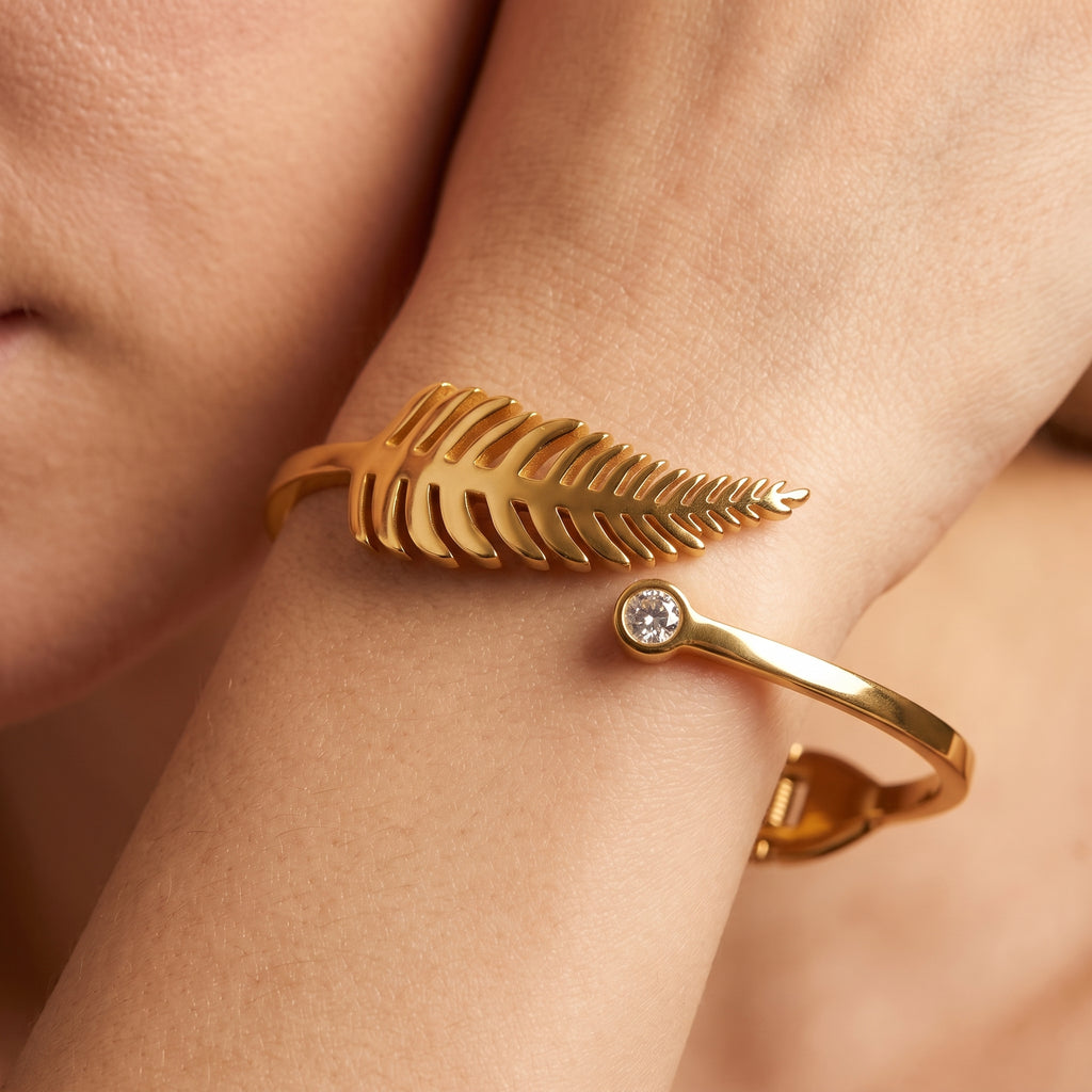 Zoraya Golden Leaf Crystal Cuff Bracelet