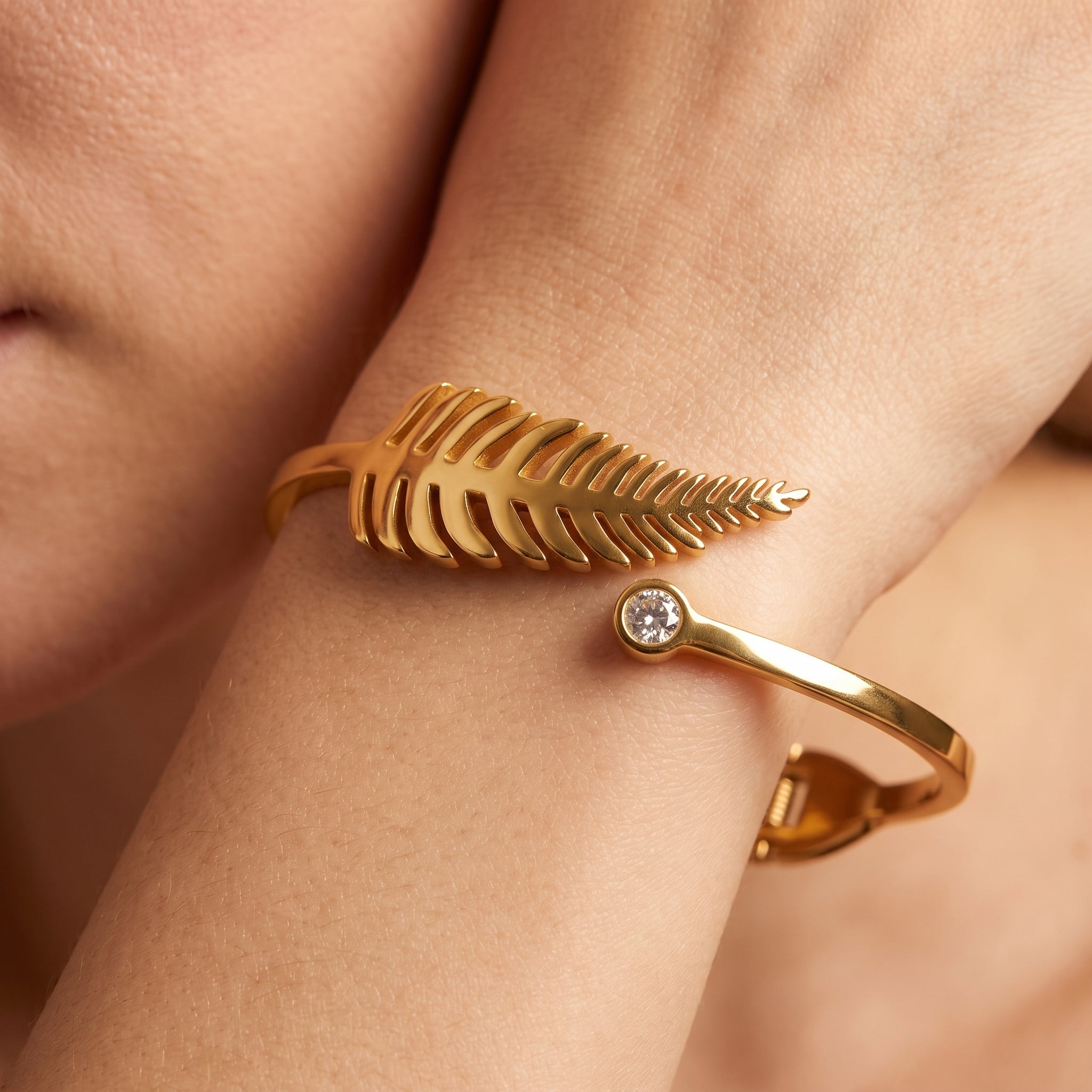 Zoraya Golden Leaf Crystal Cuff Bracelet