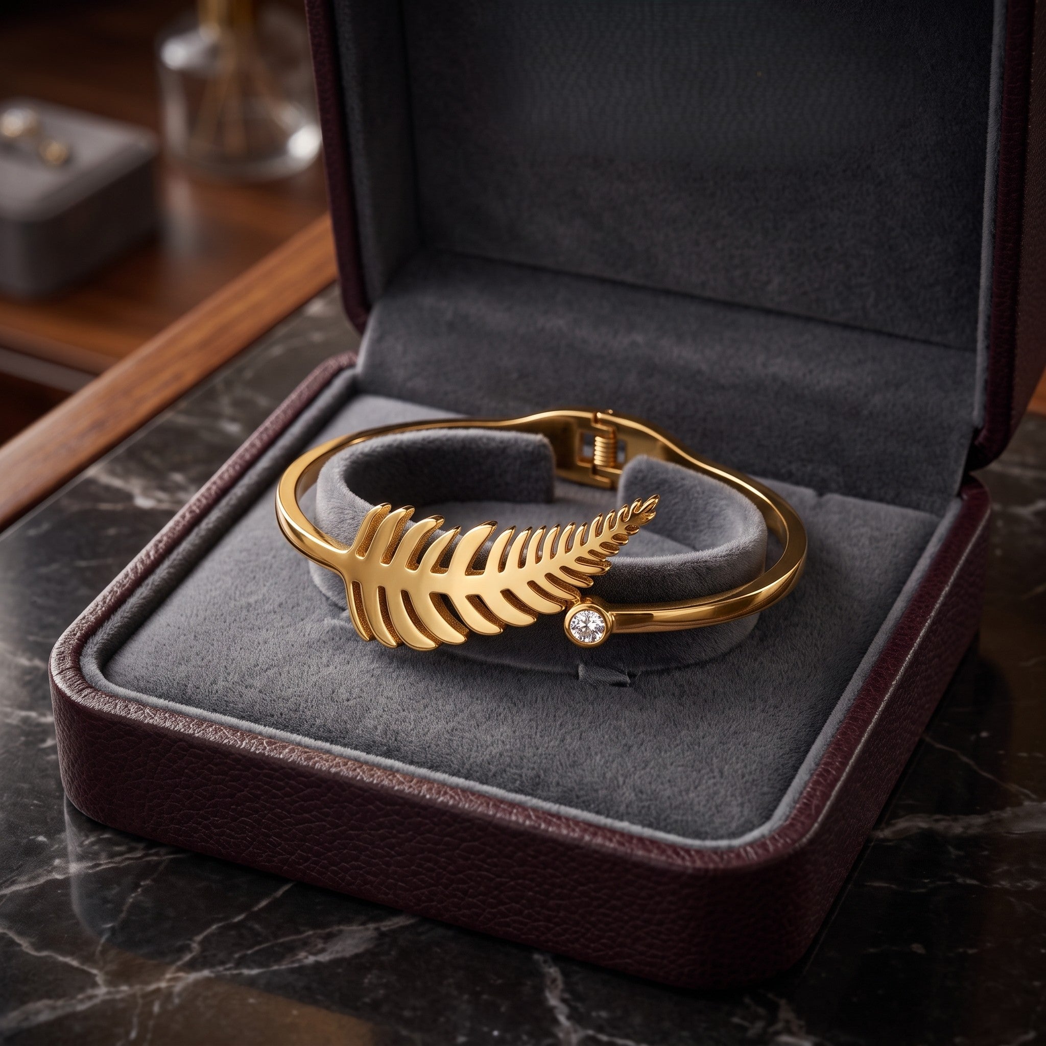 Zoraya Golden Leaf Crystal Cuff Bracelet