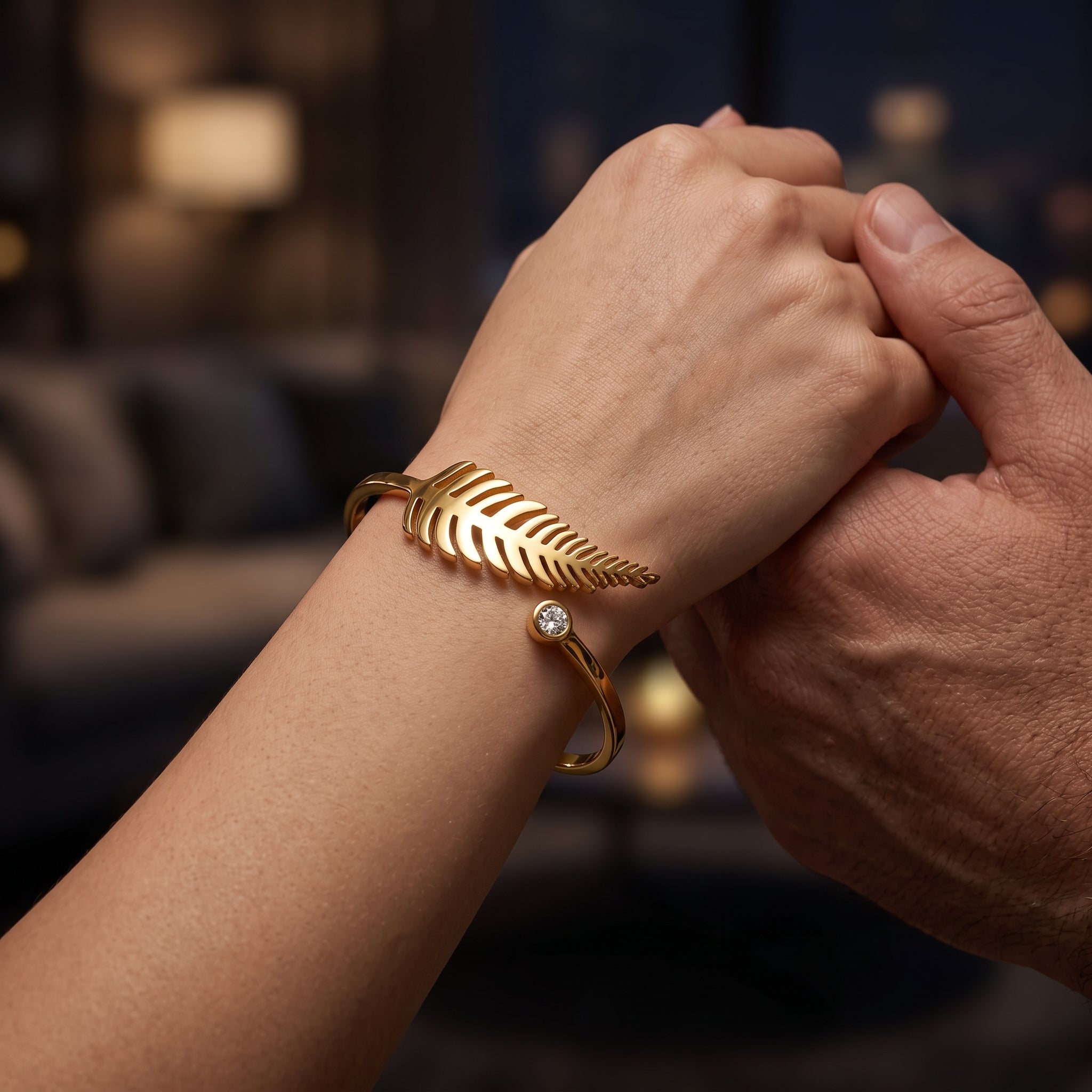 Zoraya Golden Leaf Crystal Cuff Bracelet