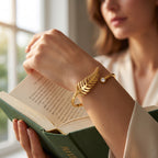 Zoraya Golden Leaf Crystal Cuff Bracelet