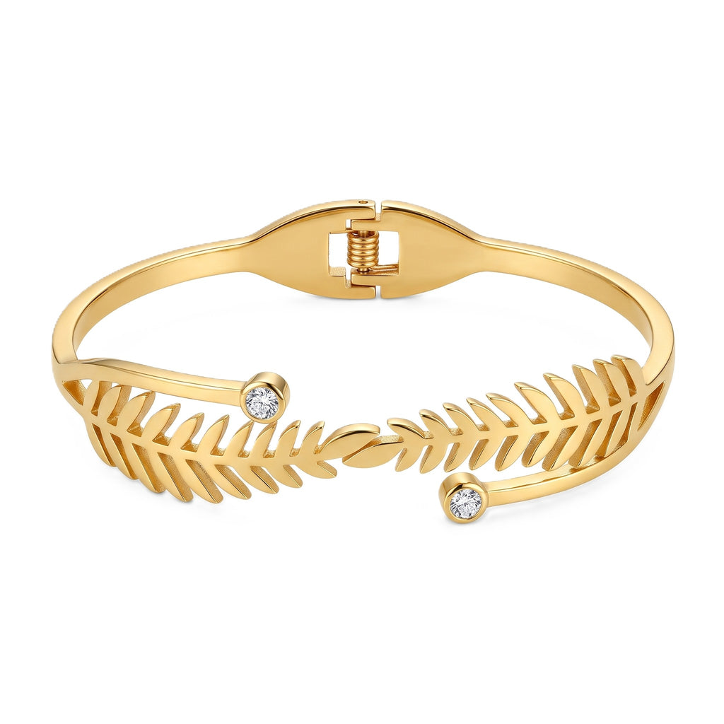 Zoraya Crystal Leaf Gold Cuff Bracelet