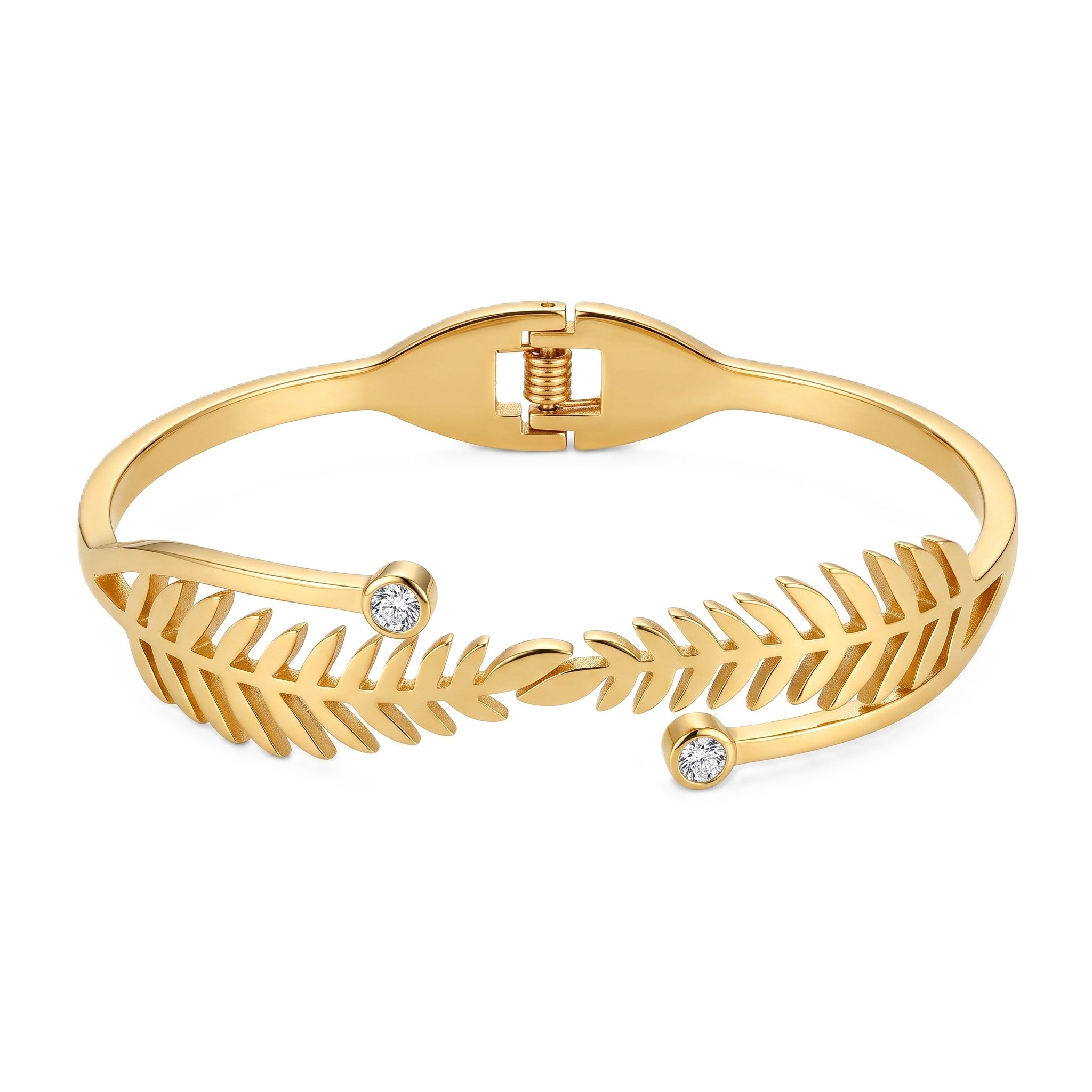 Zoraya Crystal Leaf Gold Cuff Bracelet