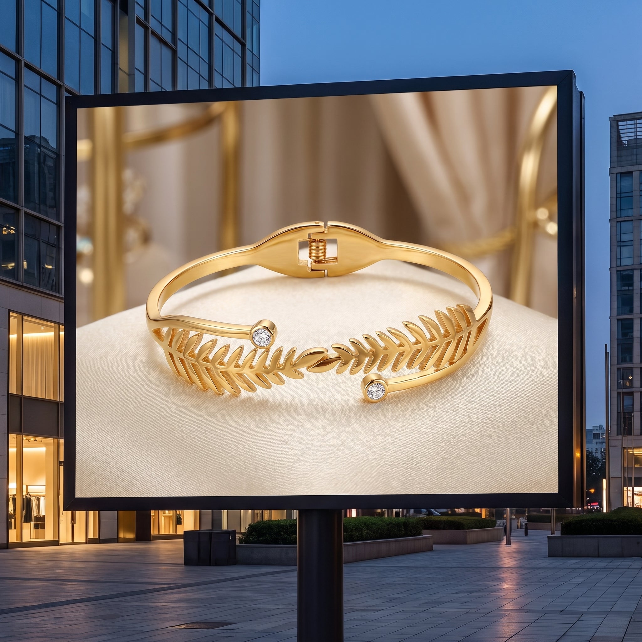 Zoraya Crystal Leaf Gold Cuff Bracelet