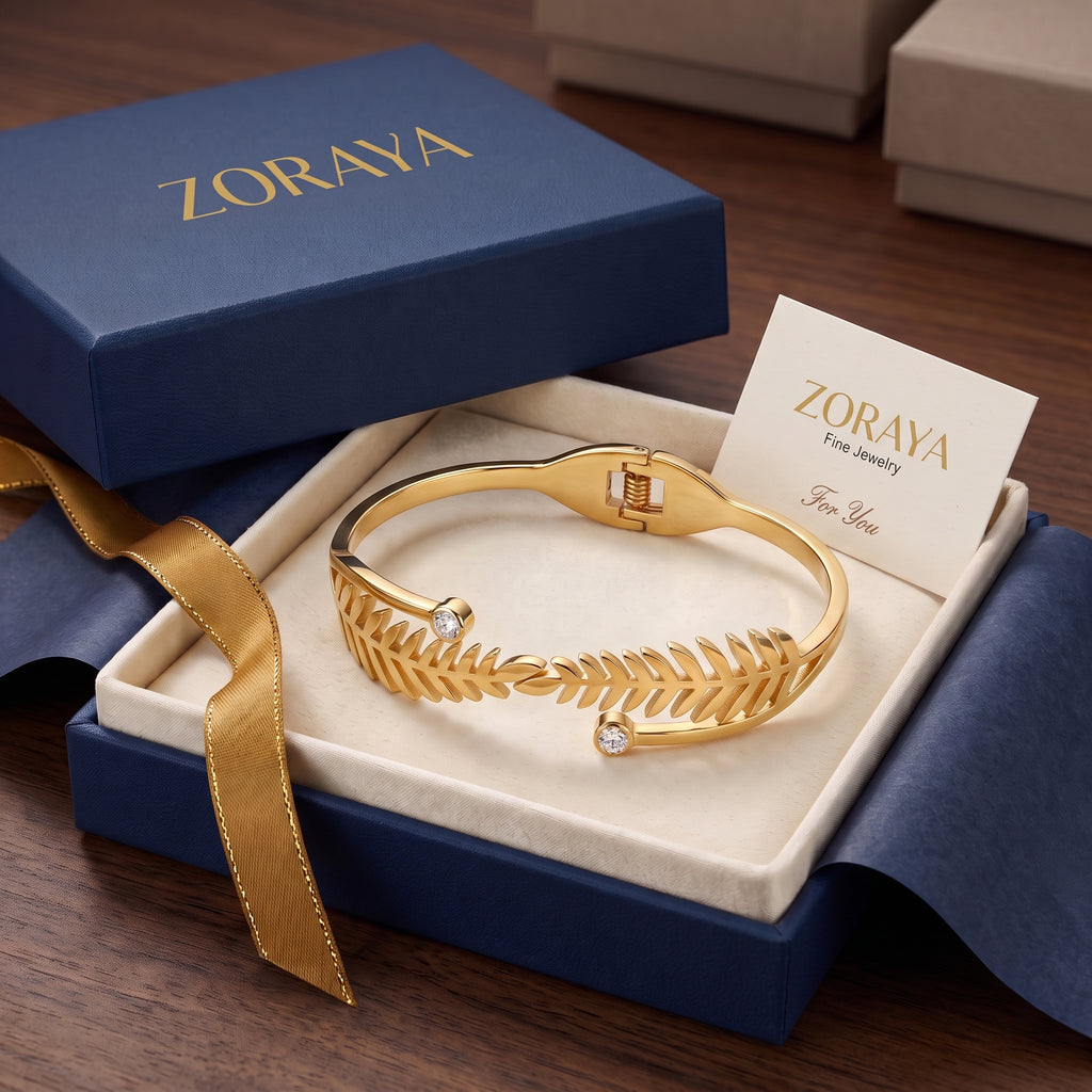 Zoraya Crystal Leaf Gold Cuff Bracelet