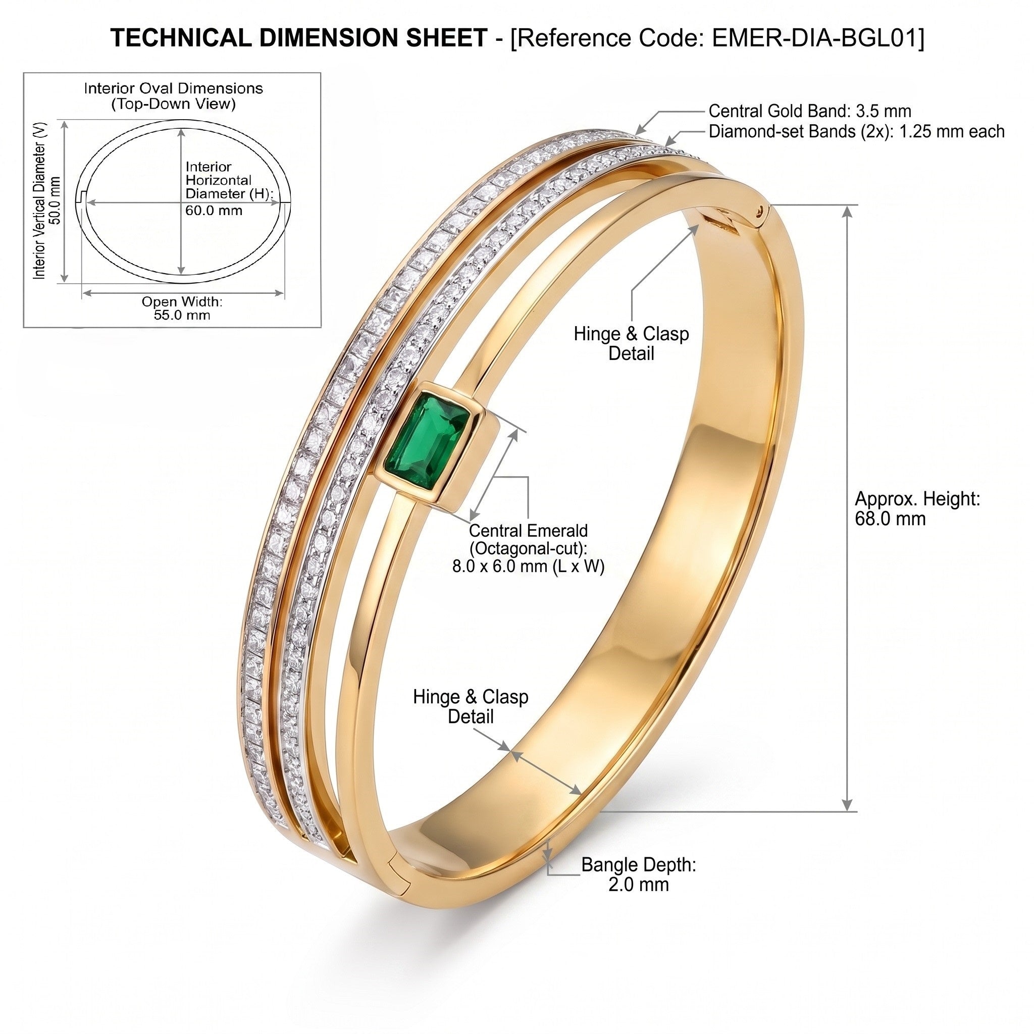 Zoraya Emerald Crystal Gold Bracelet