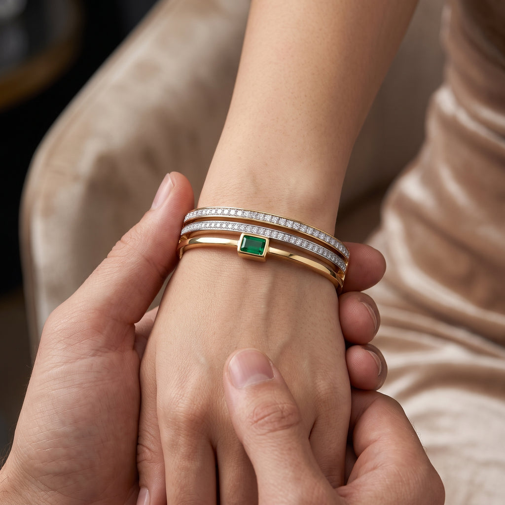 Zoraya Emerald Crystal Gold Bracelet
