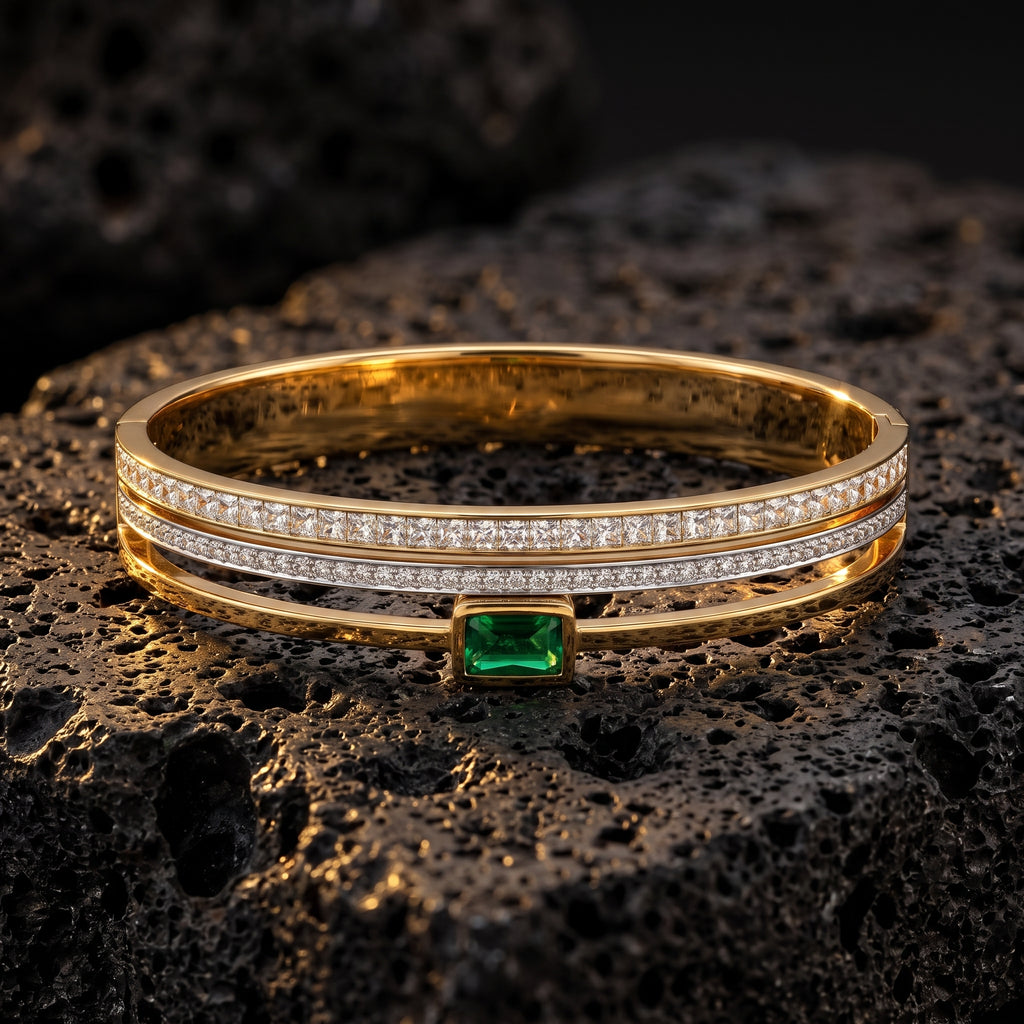 Zoraya Emerald Crystal Gold Bracelet