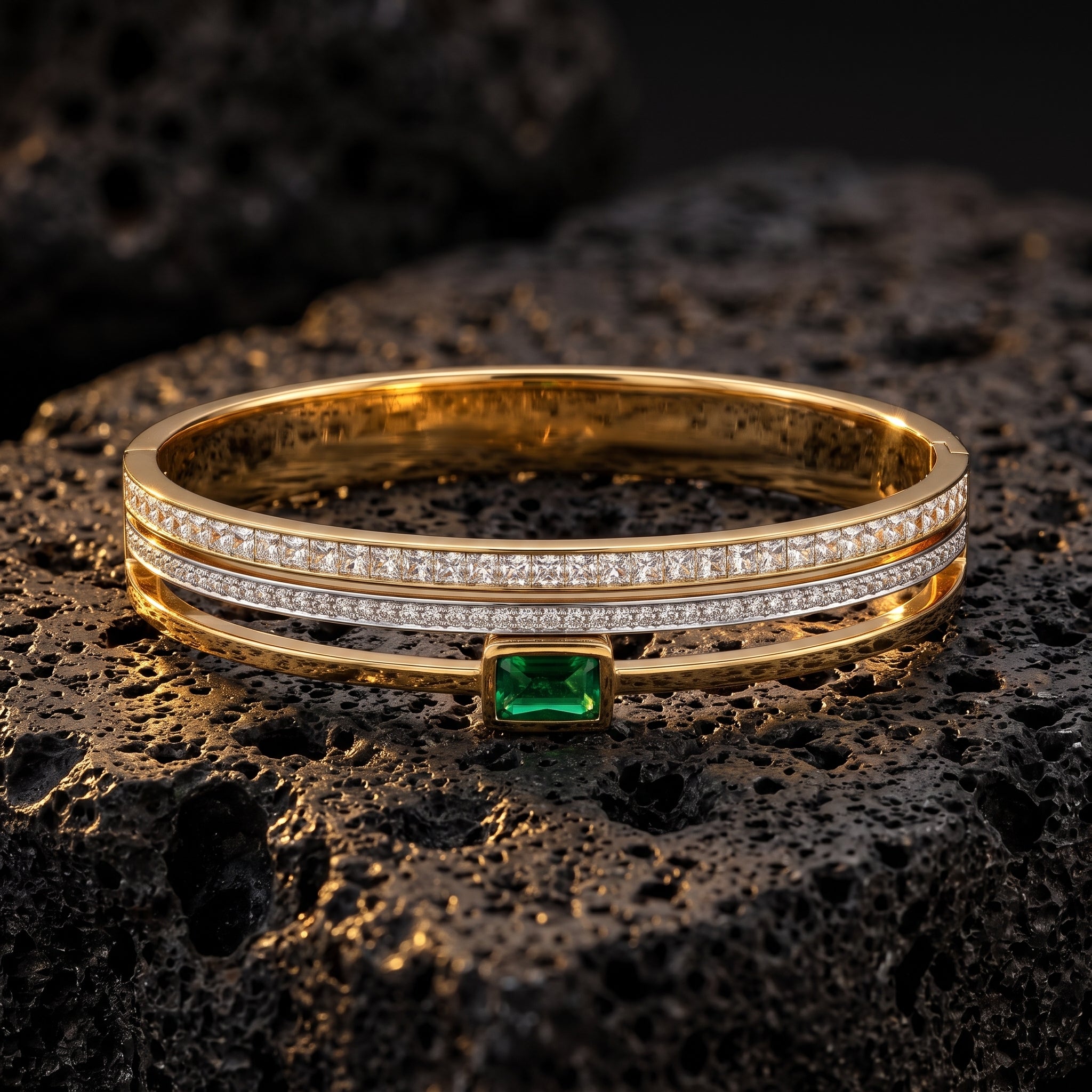 Zoraya Emerald Crystal Gold Bracelet