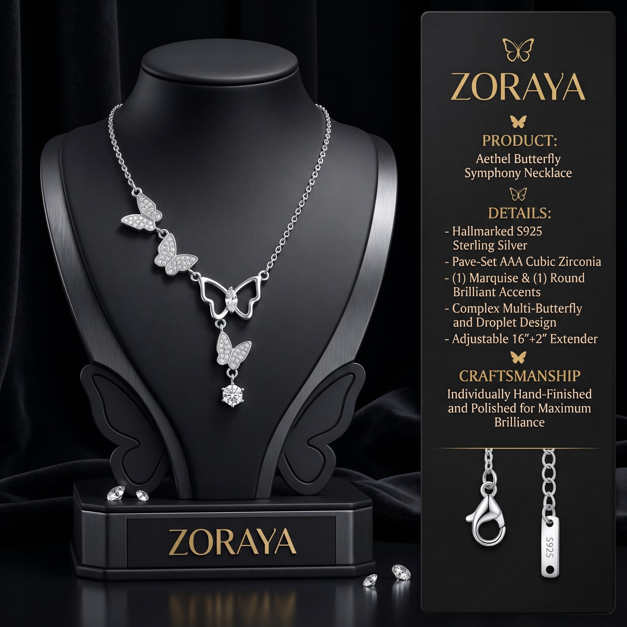 ZORAYA Sparkling Butterfly Charm Necklace