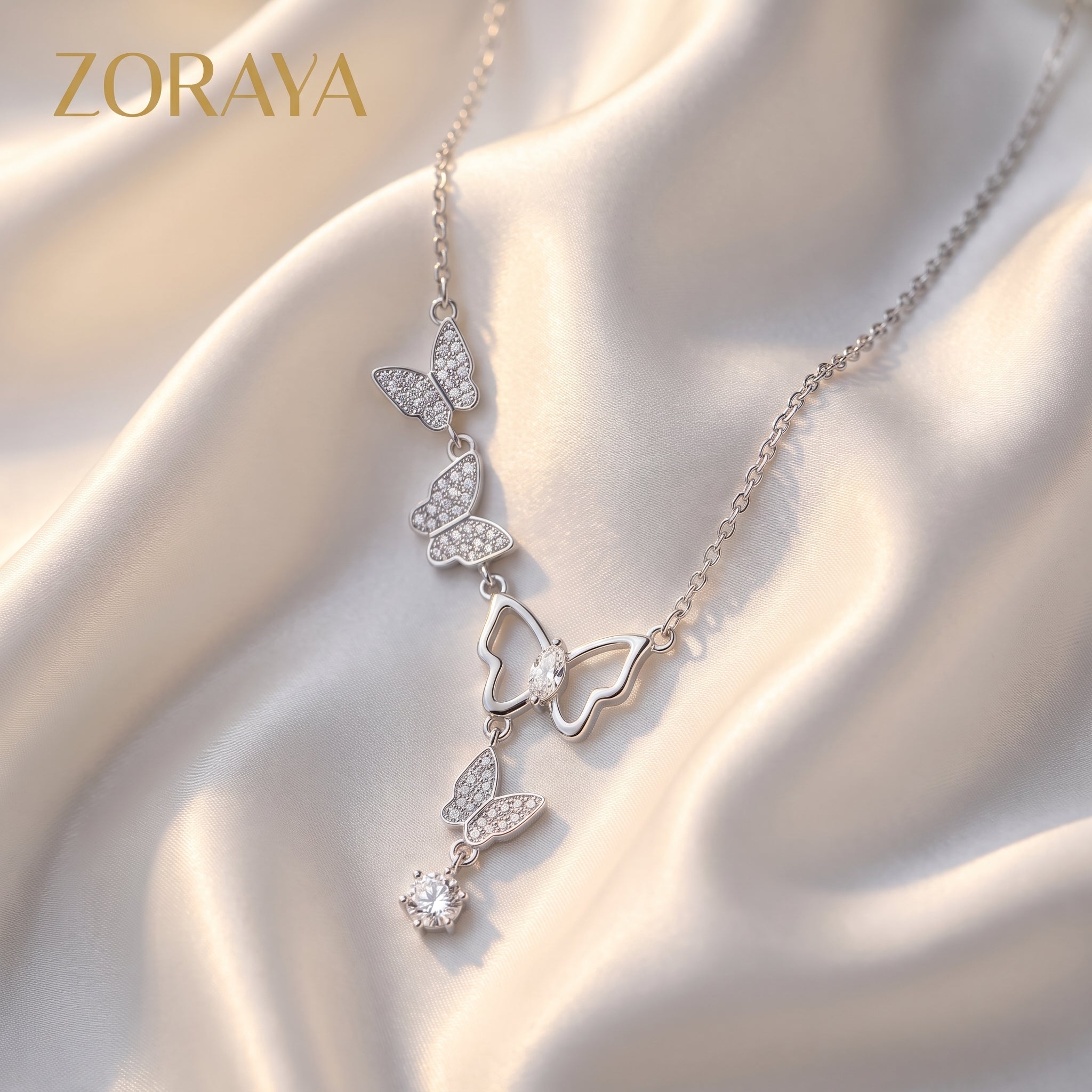 ZORAYA Sparkling Butterfly Charm Necklace