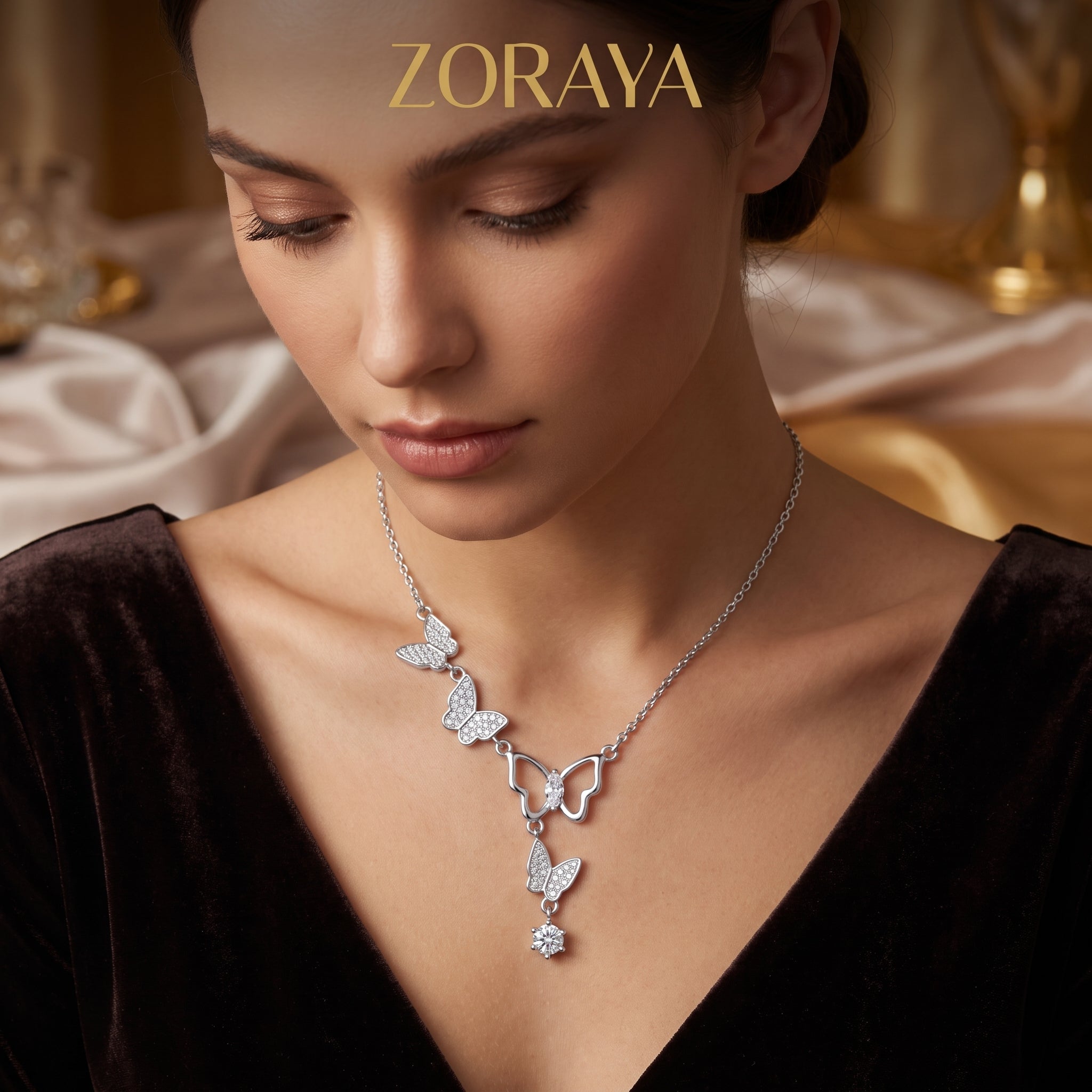 ZORAYA Sparkling Butterfly Charm Necklace
