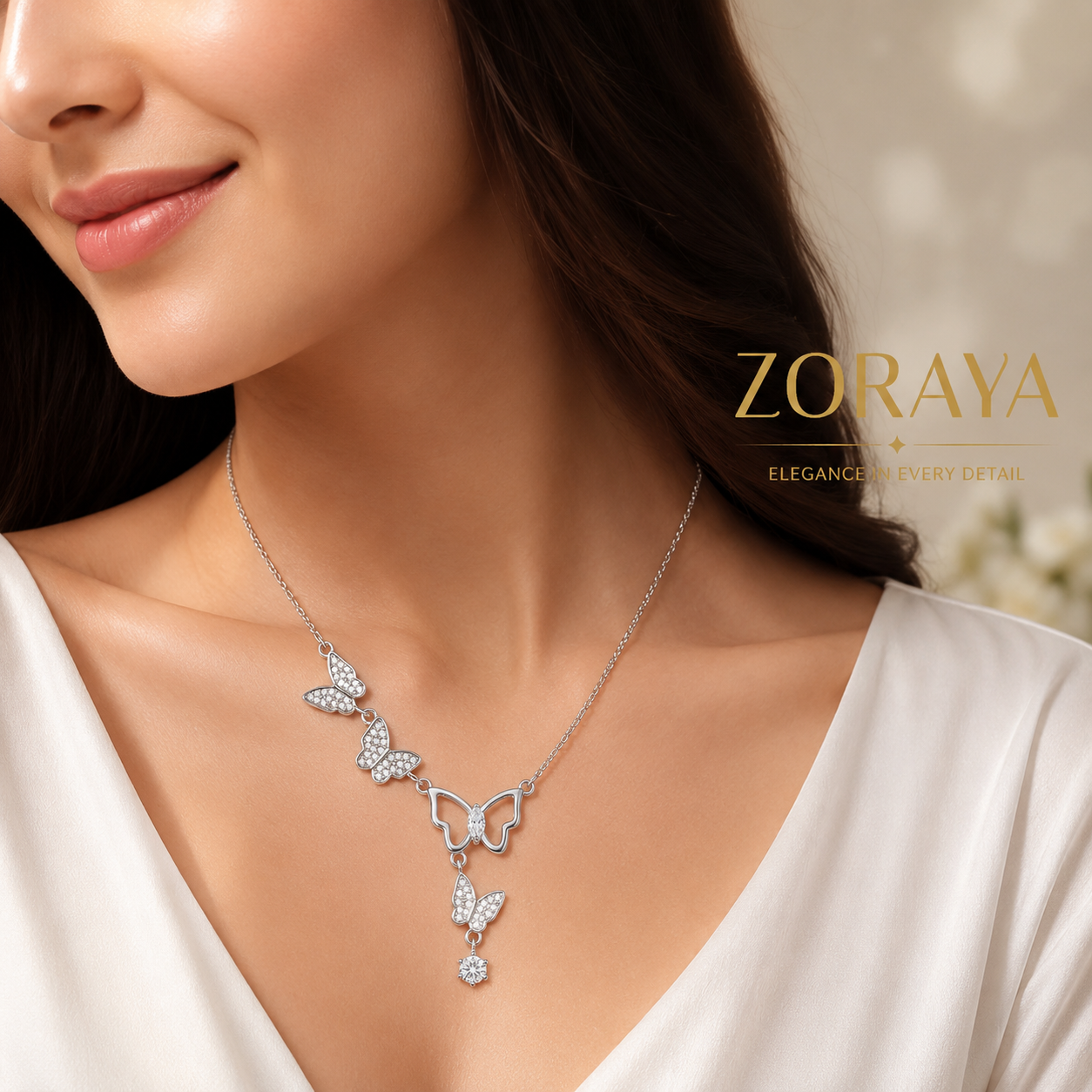 ZORAYA Sparkling Butterfly Charm Necklace