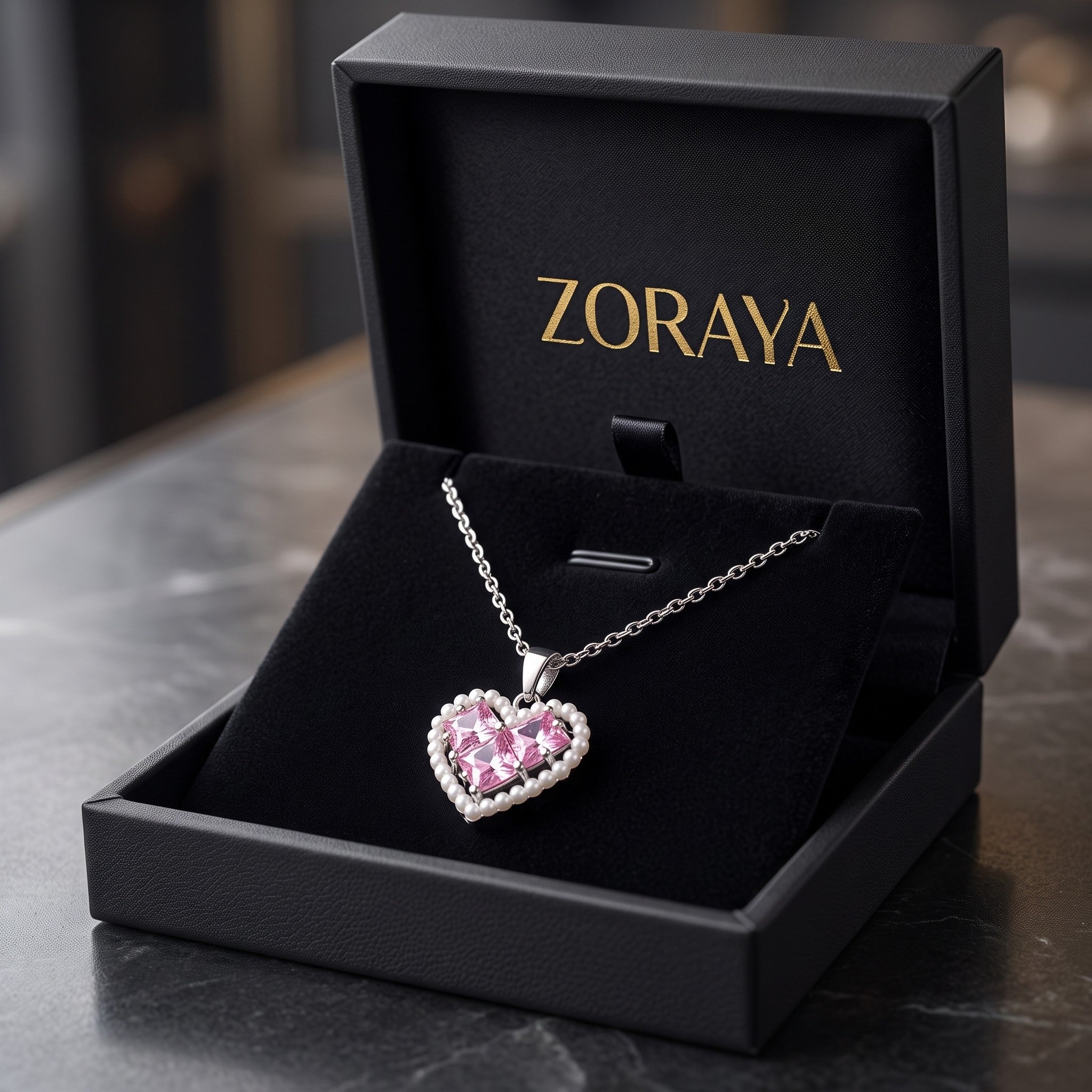 ZORAYA Pink Heart Necklace