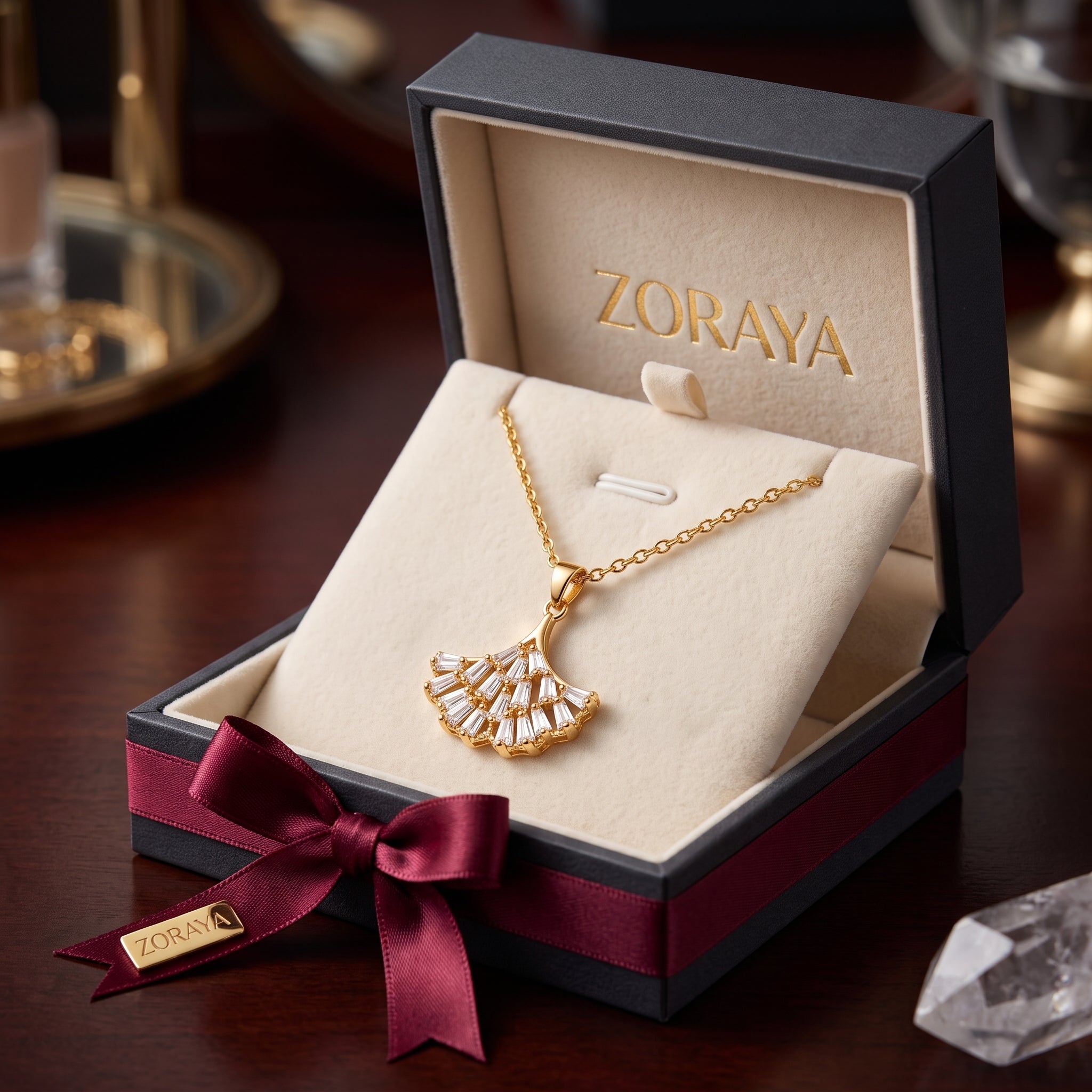 ZORAYA Golden Fan Necklace