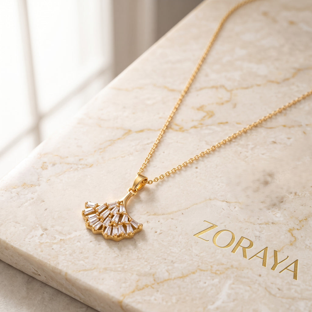 ZORAYA Golden Fan Necklace
