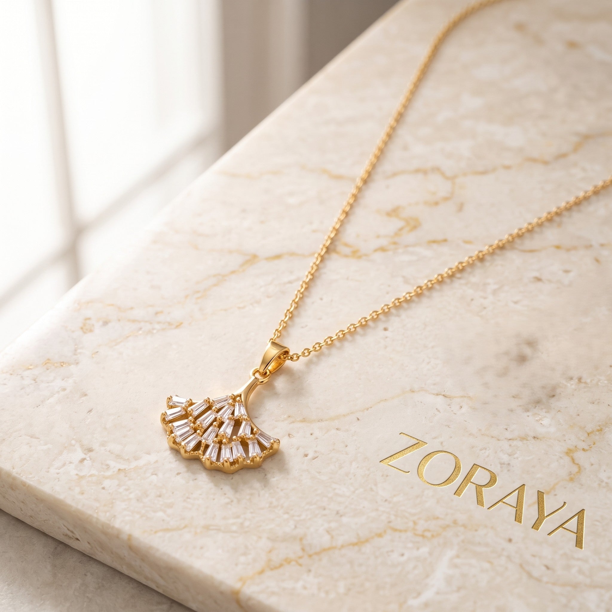 ZORAYA Golden Fan Necklace