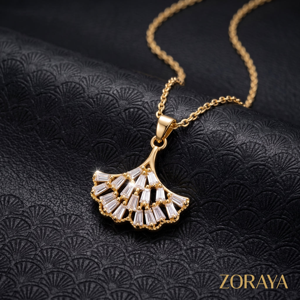 ZORAYA Golden Fan Necklace