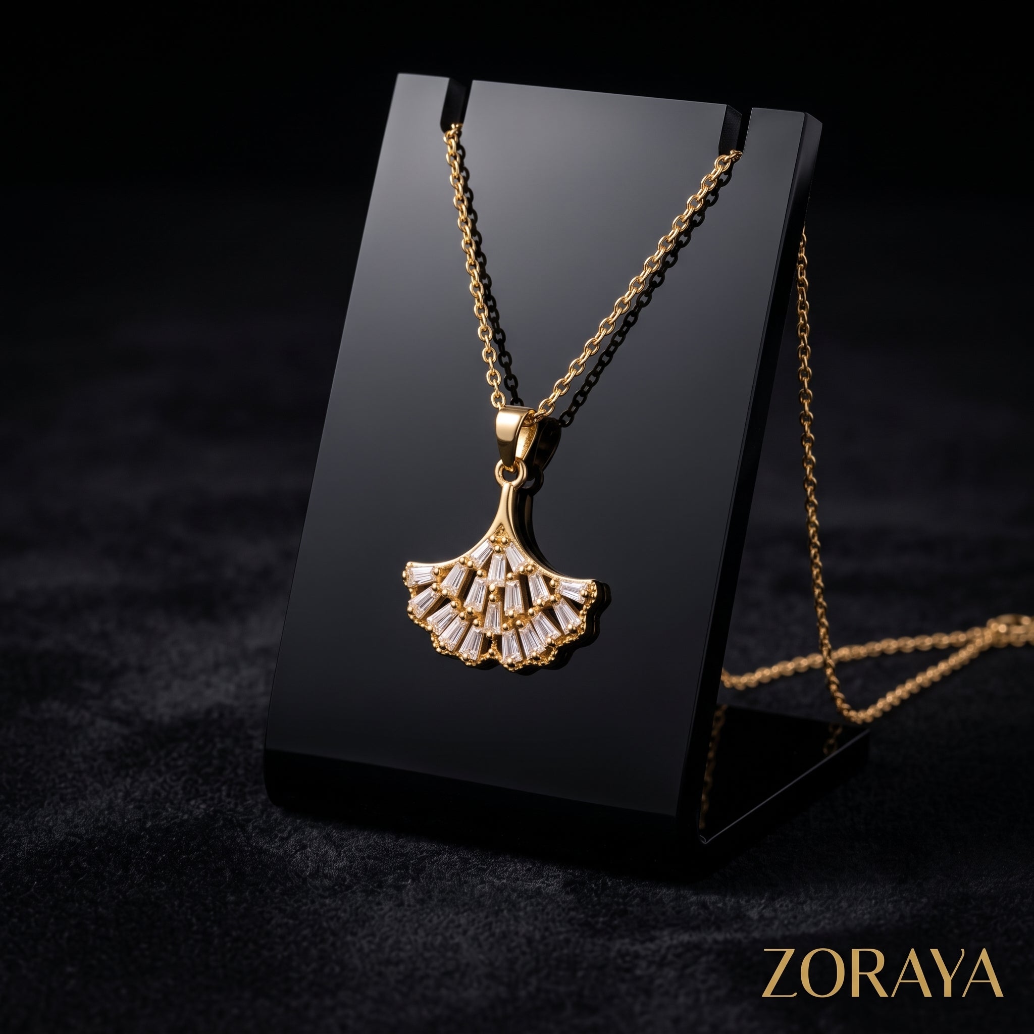 ZORAYA Golden Fan Necklace