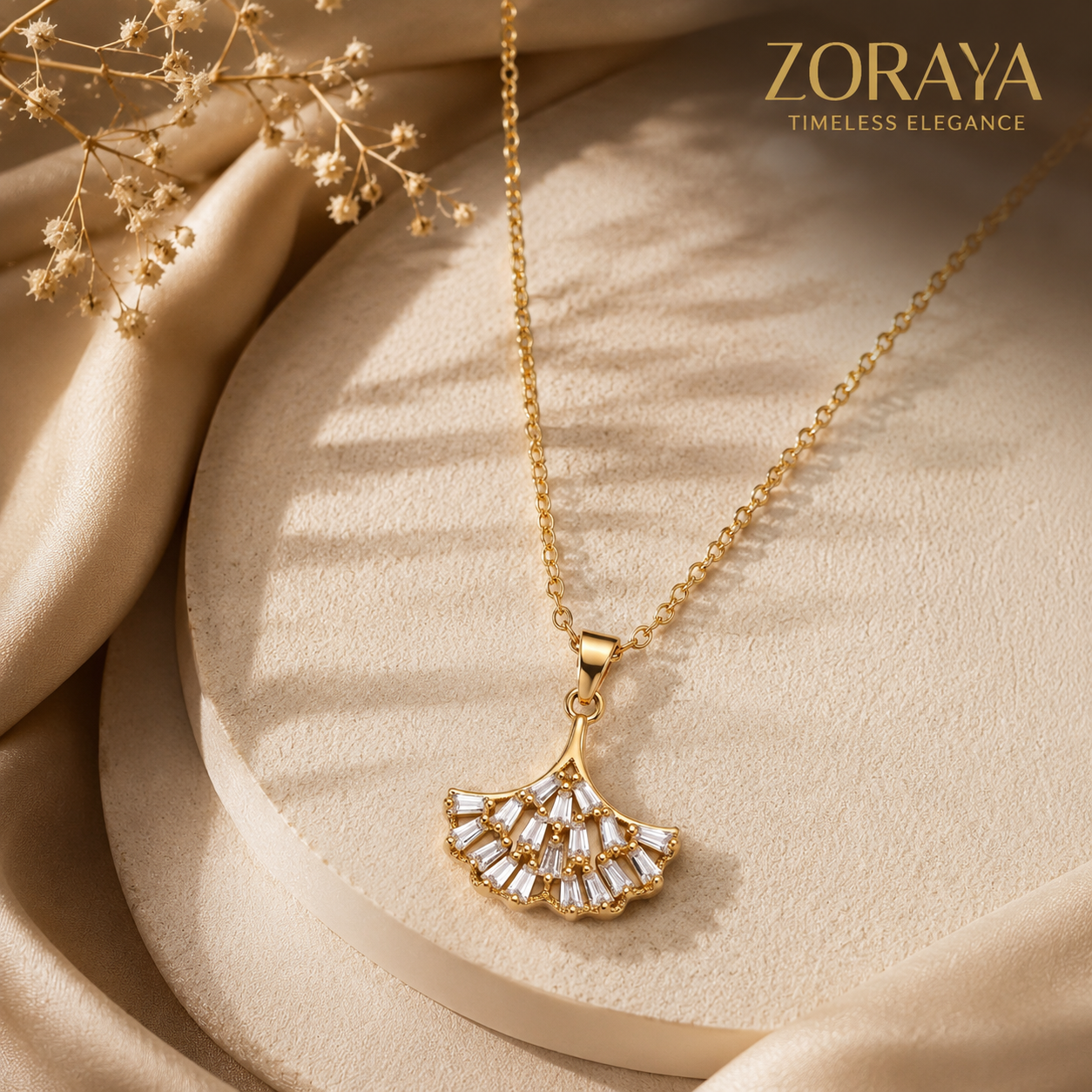 ZORAYA Golden Fan Necklace